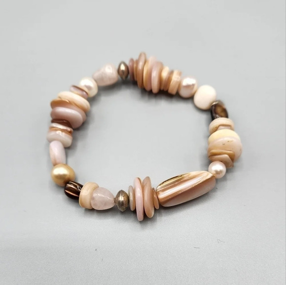 Pearl  Rose Quartz Agate Bead Bracelet - Picture 1 of 7